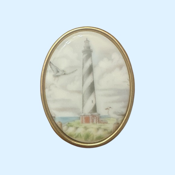 Jewelry - Lighthouse Oval Brooch with Gold Tone Trim